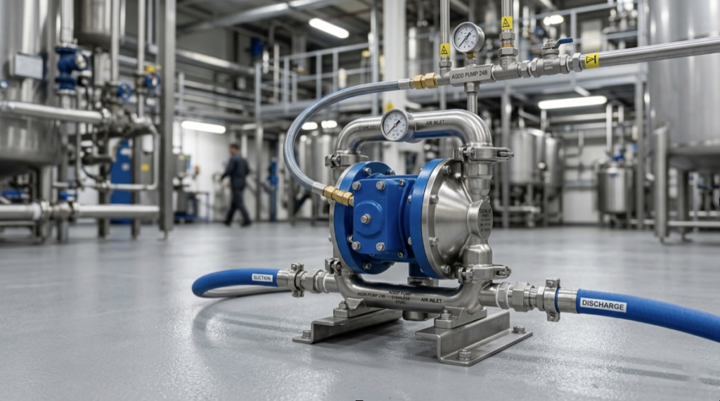 AODD Pump: Complete Guide to Air-Operated Double Diaphragm Pumps 2 AODD Pump (Air-Operated Double Diaphragm Pump) mounted on industrial skid — Bonzer Pumps