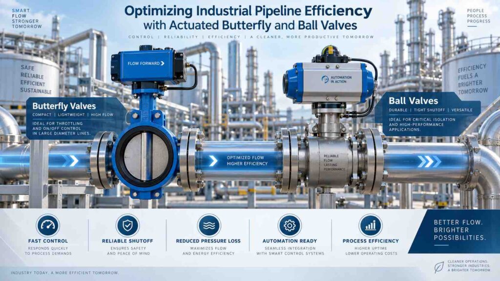Optimizing Industrial Pipeline Efficiency with Actuated Butterfly and Ball Valves 2 Optimizing Industrial Pipeline Efficiency with Actuated Butterfly and Ball Valves